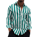 Men's Long Sleeve Lapel Striped Shirt 21663947X