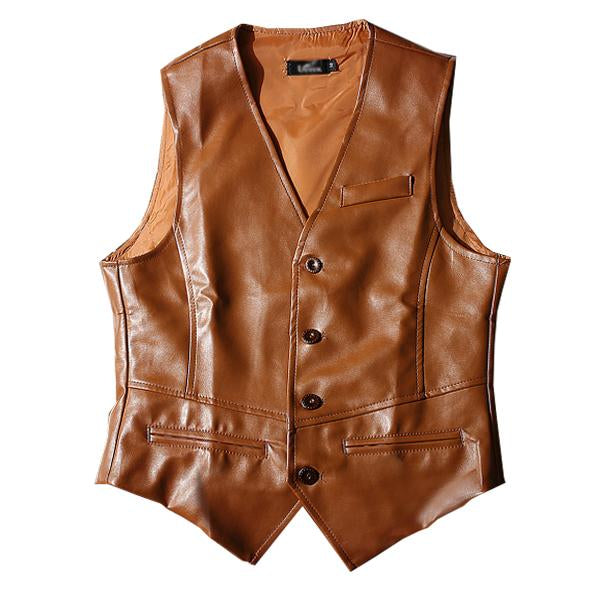 Vintage Leather Button Vest Brown / M Vests