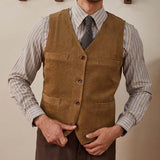 Men's Vintage Thin Corduroy Slim Fit Single Breasted Suit Vest 37947462M