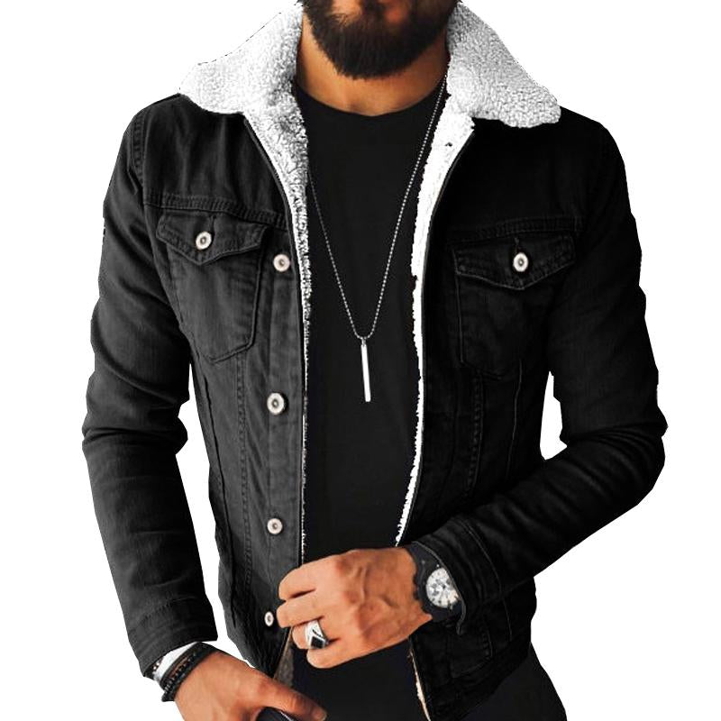 Men's Lapel Fleece Denim Jacket 03838575X