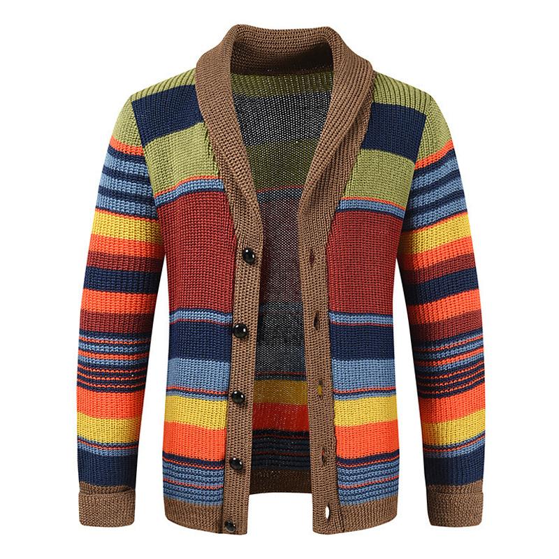 Chaqueta de suéter de solapa Colorblock para hombre 02918584X