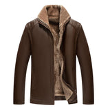 Men's Fleece Padded Lapel Leather Jacket 95786604X