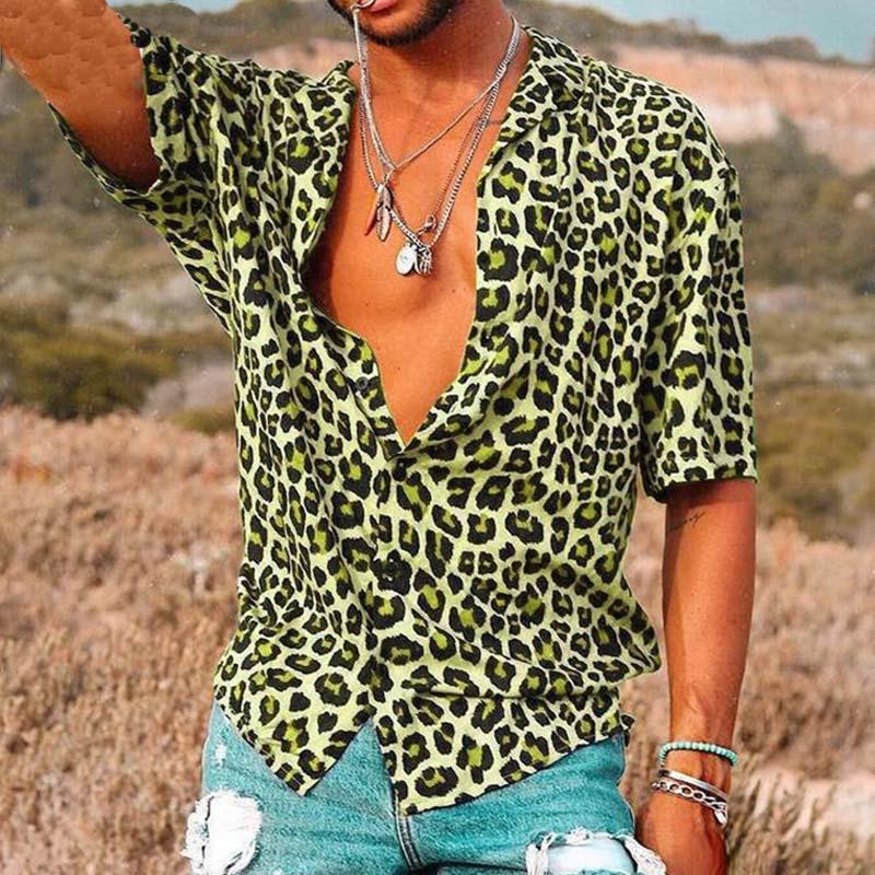 Men's Casual Leopard Print Short Sleeve Shirt 55304358M