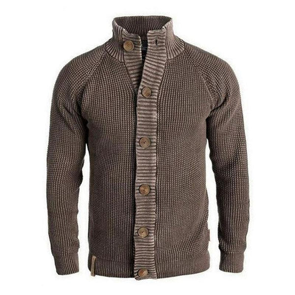 Men's Vintage Stand Collar Single Breasted Long Sleeve Knit Cardigan 50483734M