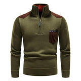 Men's Fall/Winter Half-Zip Pocket Patchwork Sweater