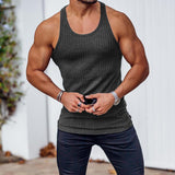 Men's Knitted Vertical Stripe Athletic Fit Racerback Tank Top 92662830X