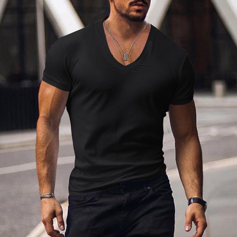 Men's Casual V Neck Solid Color Basic Short Sleeved T-shirt 53194486M