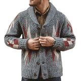 Men's Lapel Vintage Jacquard Knit Single Breasted Jacket 96725633M