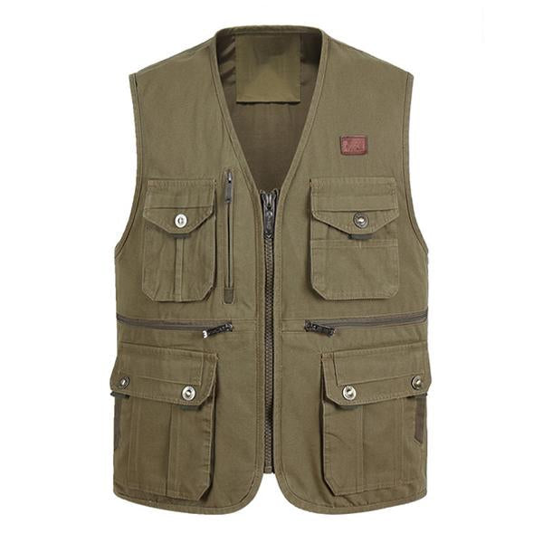 Mens Cotton Outdoor Multi-Pocket Casual Vest 32497248M Light Army Green / S Vests