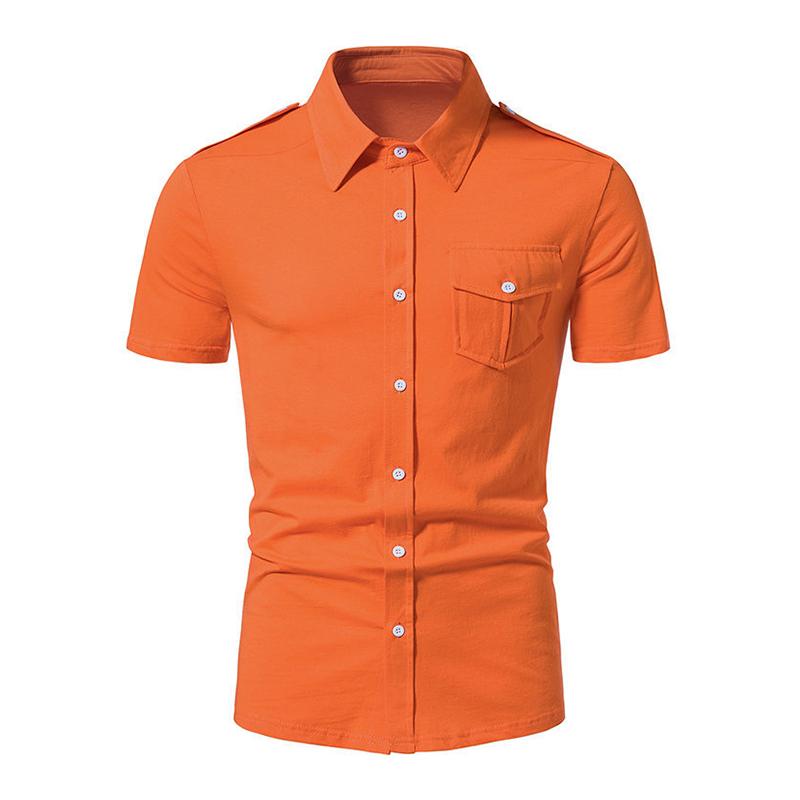 Men's Summer Casual Solid Color Lapel Short Sleeve Shirt 44197407M
