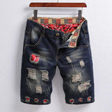 Men's Casual Colorblock Ripped Denim Shorts 61849096Y