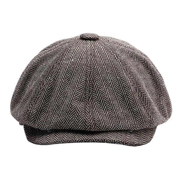 Men's British Vintage Herringbone Octagon Beret 27874947M