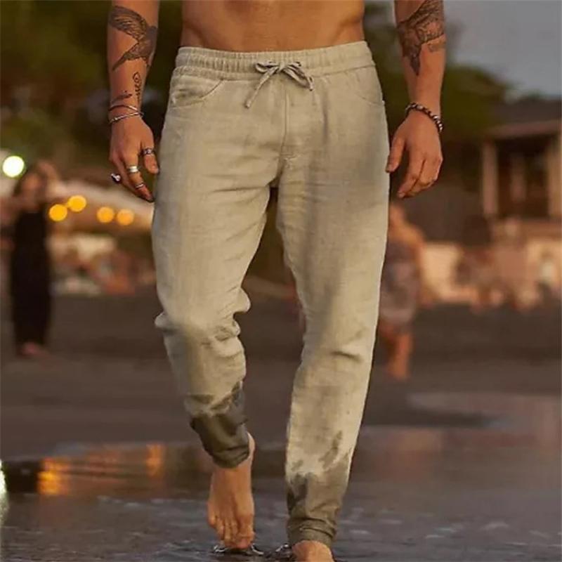 Men's Casual Solid Color Drawstring Elastic Waist Loose Beach Pants 31939183M