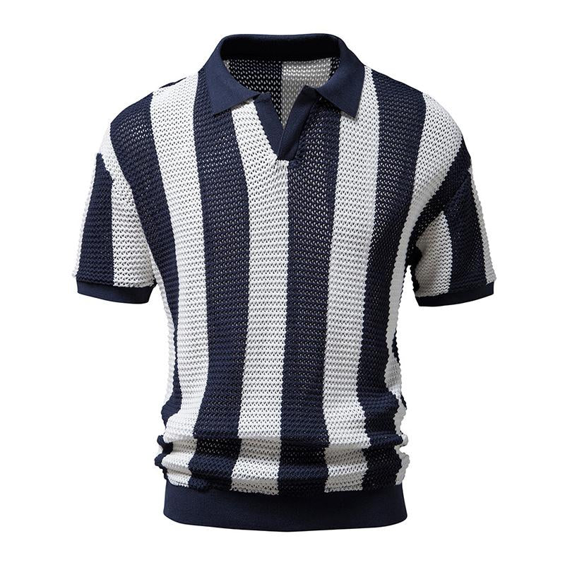 Men's Summer Lapel Openwork Knitted Short-sleeved Polo Shirt 99057324M