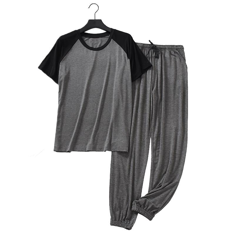 Men's Color Block Modal Short Sleeve Pajama Set 75982873Y