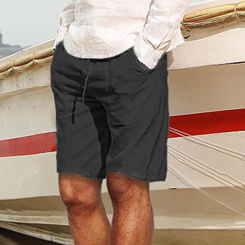 Men's Casual Solid Color Cotton And Linen Shorts 04767550Y