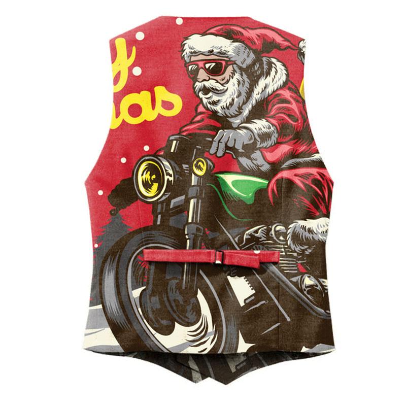 Gilet con scollo a V e stampa Babbo Natale motociclista 20285311X