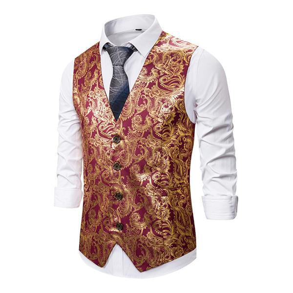 Mens Ethnic Print V-Neck Dress Vest 36969724M Vests