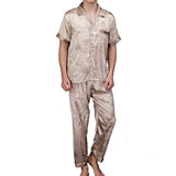 Men's Two-Piece Silk Print Short-Sleeve Pajama Set 89182220Y