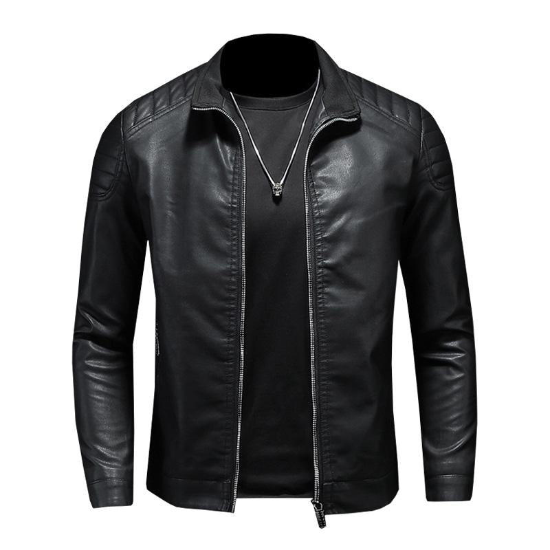 Men's Casual Stand Collar Zipper Slim Leather Jacket 19746853M