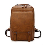 Vintage Business Zip Flap Leather Backpack Khaki Bag