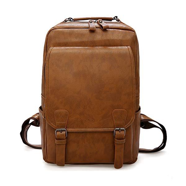 Vintage Business Zip Flap Leather Backpack Khaki Bag