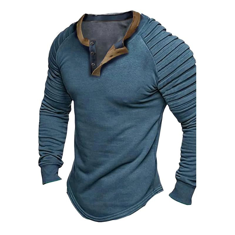 Ensfarget langermet Henley skjorte for menn 0344252X