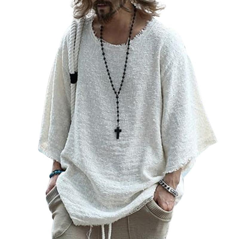 Men's Casual Loose Round Neck Raw Edge T-Shirt 64161125M