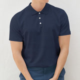 Men's Solid Lapel Buttons Short Sleeve Polo Shirt 05578388Z