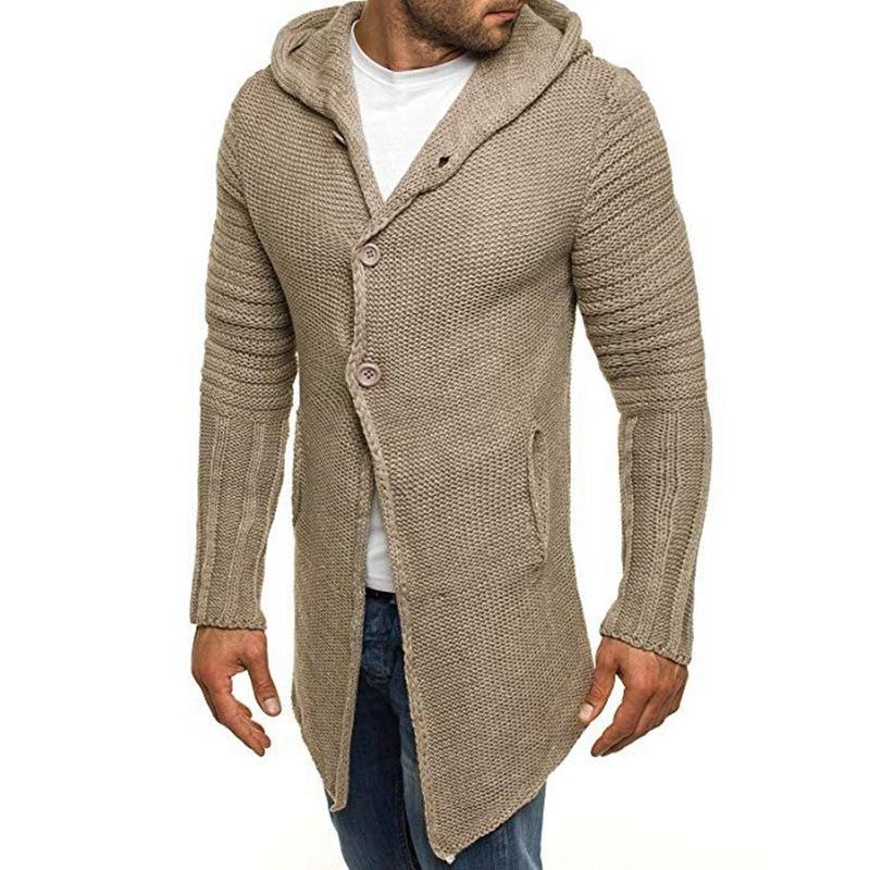 Langermet hette for menn med middels lengde strikket cardigan 90721661M