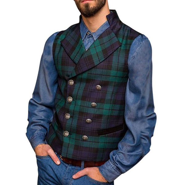 Men's Vintage Plaid Slim Suit Vest 18057543M