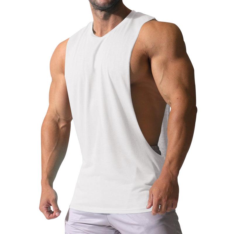 Men's Loose Solid Large Side Slit Sports Fitness Tank Top 23142265Z