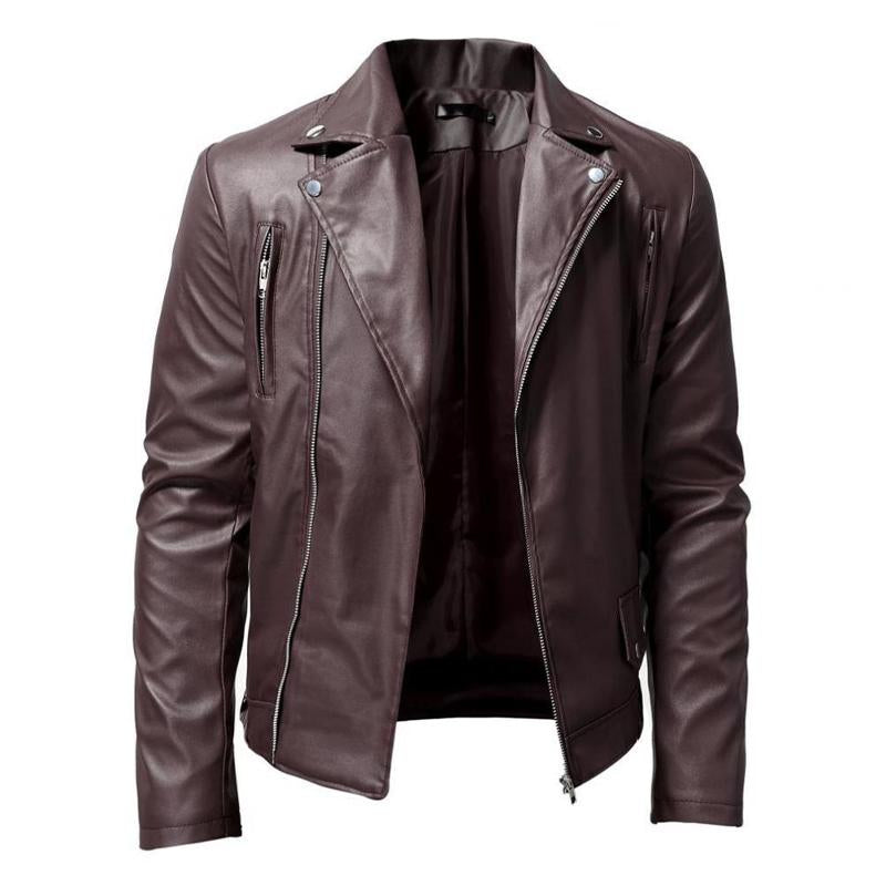 Men's Motorcycle Washed Leather Jacket with Stand Collar 59386233X