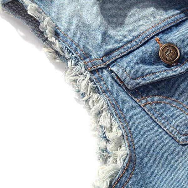 Mens Casual Distressed Frayed Denim Vest 14987136M Vests