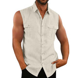 Men's Double Pocket Sleeveless Casual Resort Shirt 62992511X
