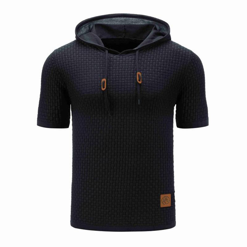 Men's Casual Hooded Knit Short Sleeve T-Shirt 79682427M