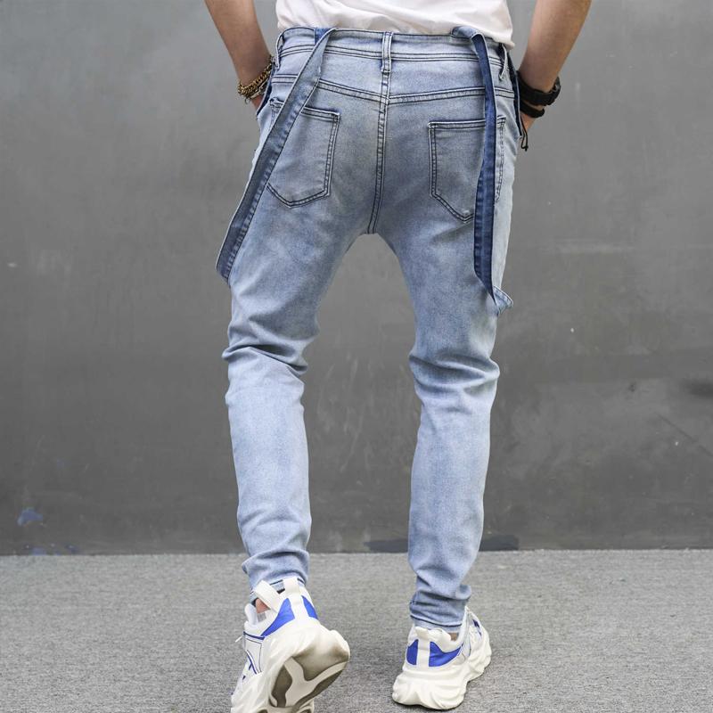 Men's Casual Solid Color Washed Ripped Denim Overalls 04755632Y