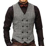 Men's Vintage Herringbone V-Neck Double Breasted Vest 84812263M