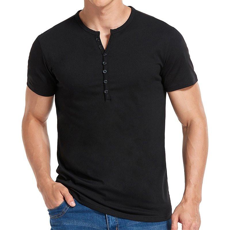 Kortermet Henley T-skjorte med solid knapp for menn 60126755X