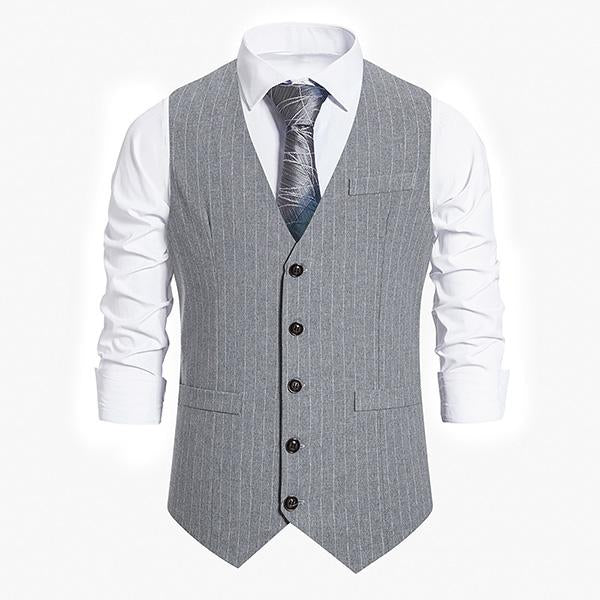 Mens Single-Breasted Striped Suit Vest 57502558M Light Grey / S Vests