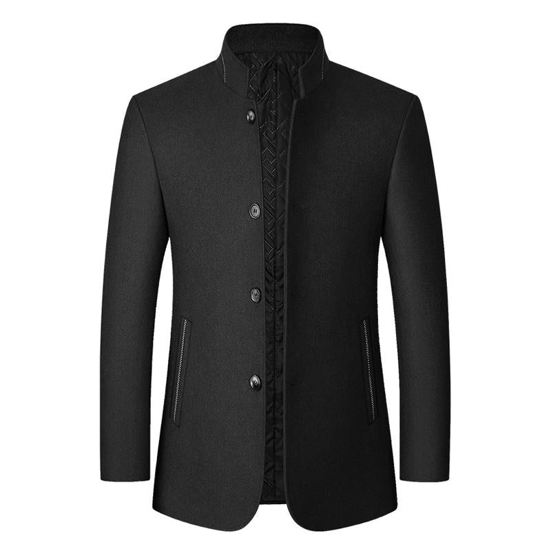 Men's Stand Collar Solid Color Woolen Coat 09916804X