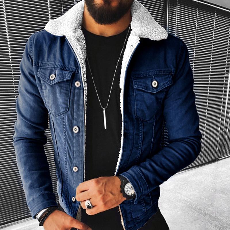 Men's Lapel Fleece Denim Jacket 03838575X