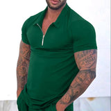 Men's Casual Solid Color Lapel Short Sleeve Polo T-Shirt 84914388Y