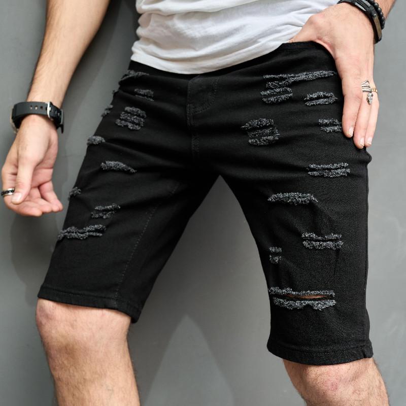 Schmale, gebürstete Jeans-Shorts für Herren mit lässigen Löchern 29690737Z