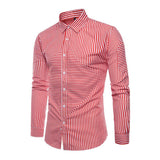 Men's Casual Striped Patchwork Long Sleeved Shirt 38610425M