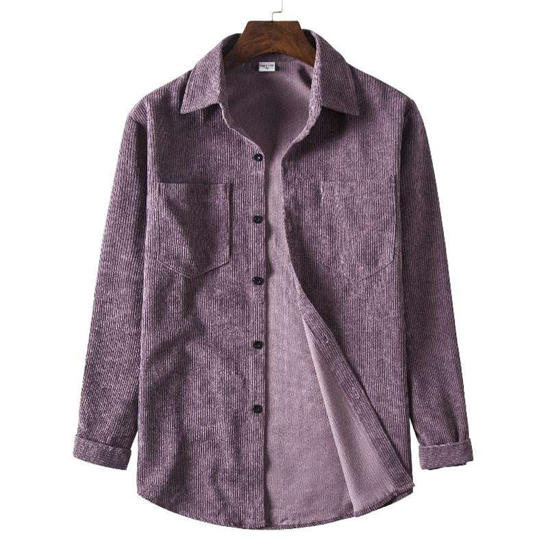 Men's Solid Color Corduroy Long Sleeve Shirt 45368565X