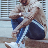 Men's Fashion Colorblock Ripped Denim Pencil Pants 72587820M