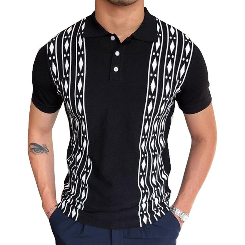Men's Short Sleeve Jacquard Knit Polo Shirt 92653717X