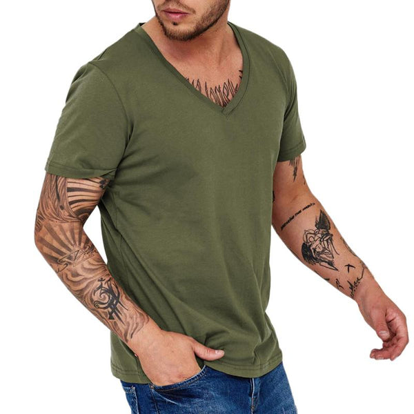 Men Simple V Neck Solid Color Short Sleeve T-Shirt 48221622Y