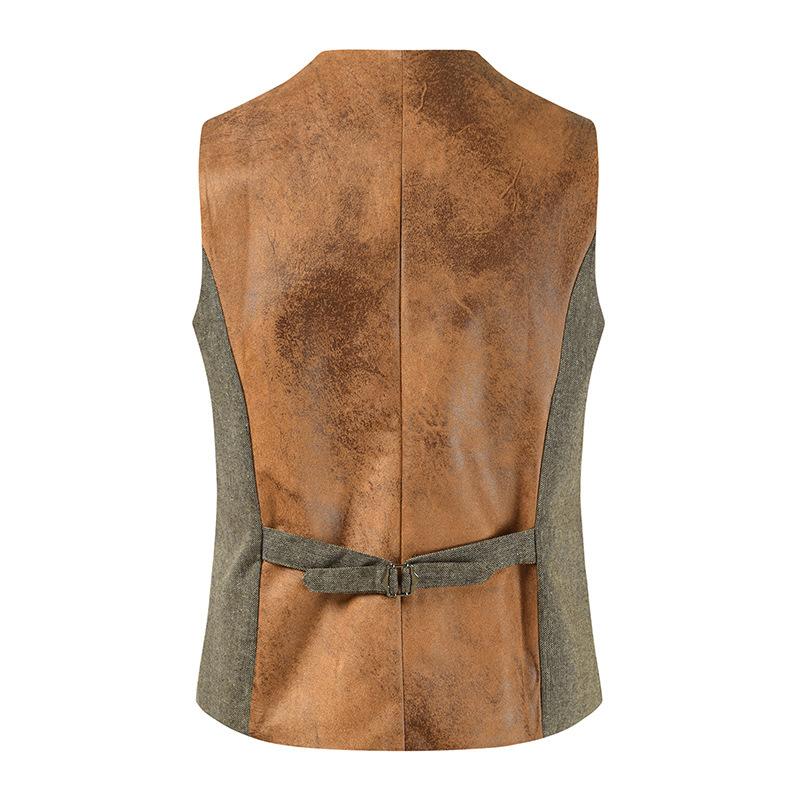 Men's Vintage Single Breasted Leather Suit Vest 31615058Y